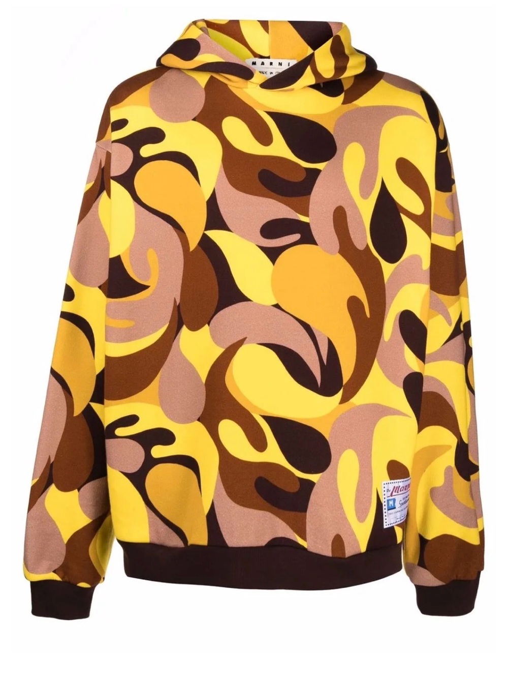 Marni Yellow Brown Abstract Camo Italian Crewneck Sweater, Size L Streetwear